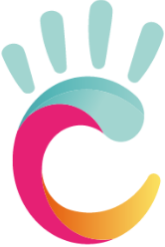 Buntes Logo mit stilisierter Hand und C-Form.