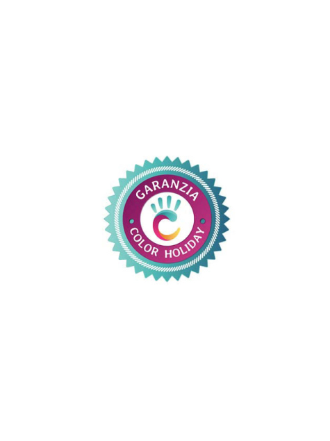 Logo con scritta 'Garanzia Color Holiday' e mano stilizzata su sfondo colorato.